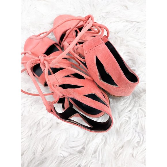 Rebecca Minkoff Issa Coral Pink Orange Gladiator Lace Up Block Heel Sandals 6 - Picture 4 of 6